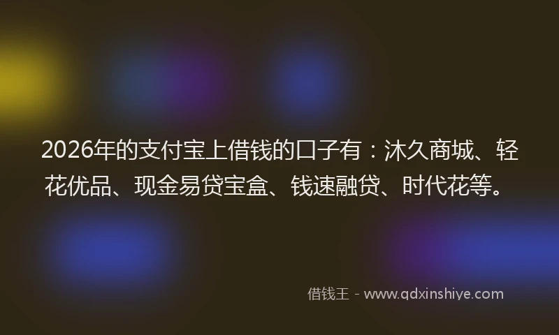 2026年的支付宝上借钱的口子有：沐久商城、轻花优品、现金易贷宝盒、钱速融贷、时代花等。