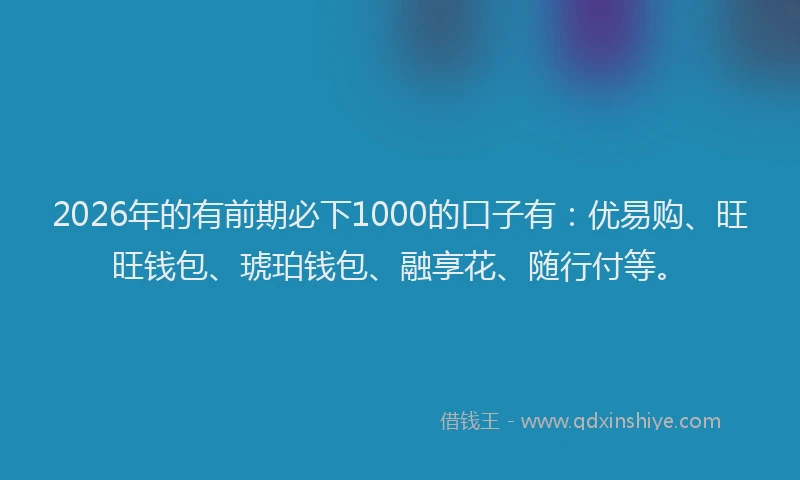 2026年的有前期必下1000的口子有：优易购、旺旺钱包、琥珀钱包、融享花、随行付等。