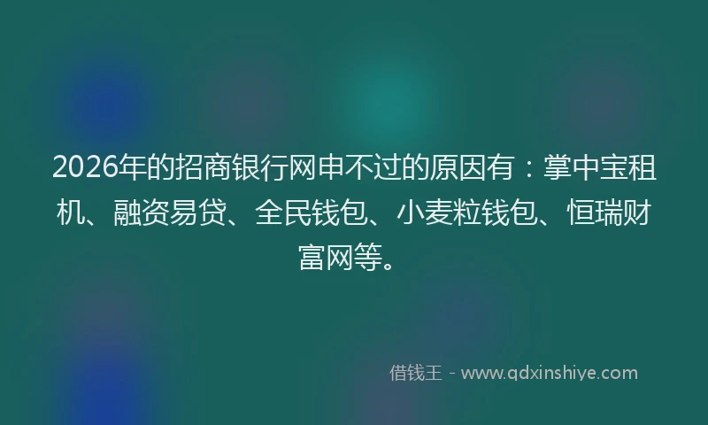 2026年的招商银行网申不过的原因有：掌中宝租机、融资易贷、全民钱包、小麦粒钱包、恒瑞财富网等。