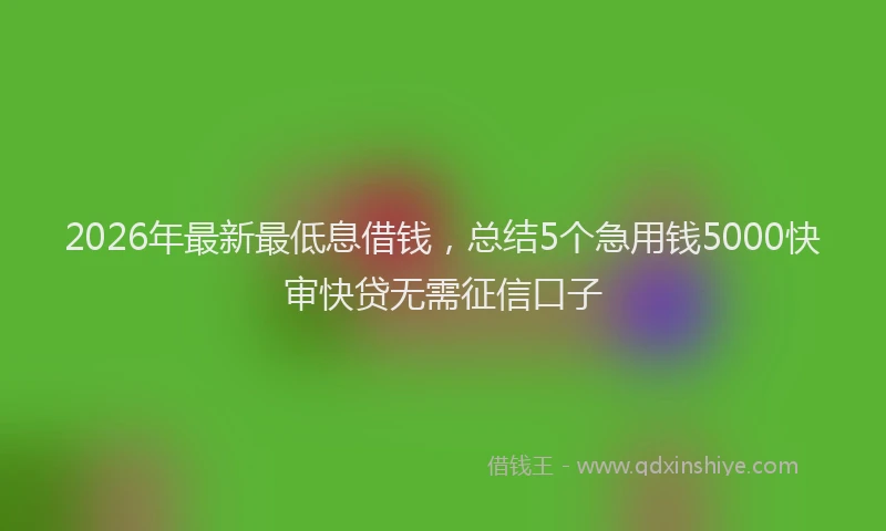 2026年最新最低息借钱，总结5个急用钱5000快审快贷无需征信口子