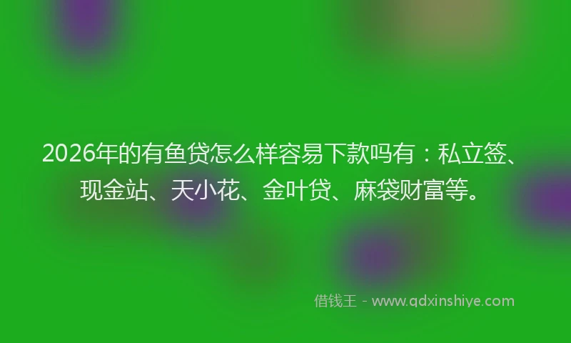 2026年的有鱼贷怎么样容易下款吗有：私立签、现金站、天小花、金叶贷、麻袋财富等。