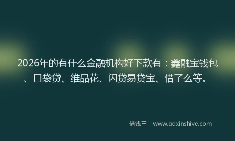 2026年的有什么金融机构好下款有：鑫融宝钱包、口袋贷、维品花、闪贷易贷宝、借了么等。