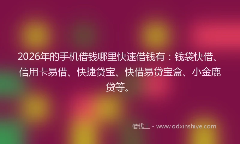 2026年的手机借钱哪里快速借钱有：钱袋快借、信用卡易借、快捷贷宝、快借易贷宝盒、小金鹿贷等。
