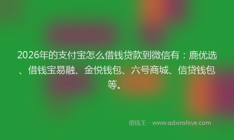2026年的支付宝怎么借钱贷款到微信有：鹿优选、借钱宝易融、金悦钱包、六号商城、信贷钱包等。