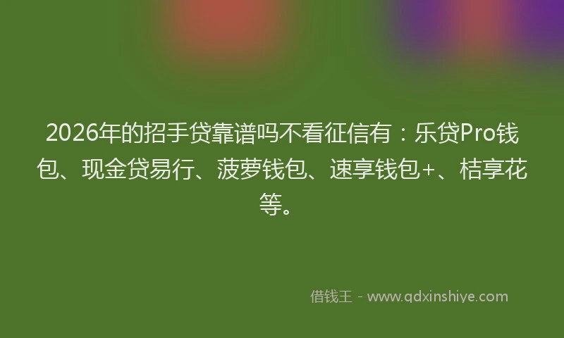 2026年的招手贷靠谱吗不看征信有：乐贷Pro钱包、现金贷易行、菠萝钱包、速享钱包+、桔享花等。