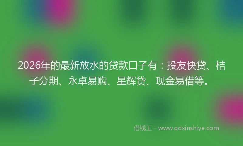 2026年的最新放水的贷款口子有：投友快贷、桔子分期、永卓易购、星辉贷、现金易借等。
