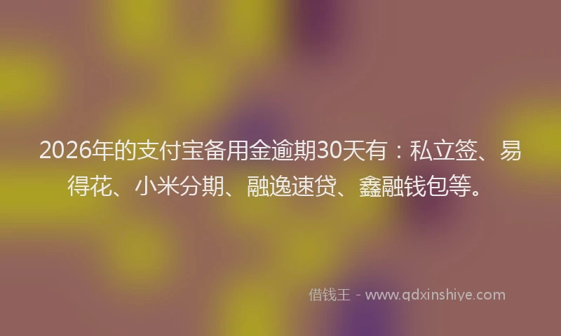 2026年的支付宝备用金逾期30天有：私立签、易得花、小米分期、融逸速贷、鑫融钱包等。