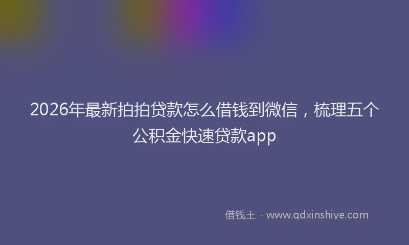 2026年最新拍拍贷款怎么借钱到微信，梳理五个公积金快速贷款app