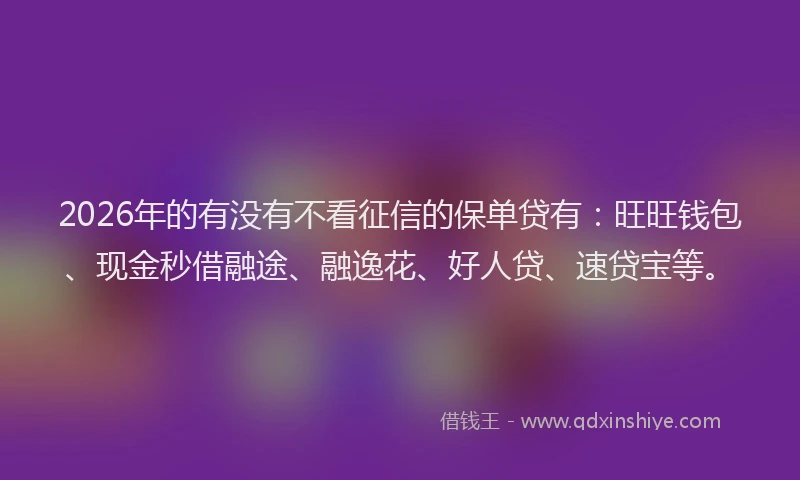 2026年的有没有不看征信的保单贷有：旺旺钱包、现金秒借融途、融逸花、好人贷、速贷宝等。