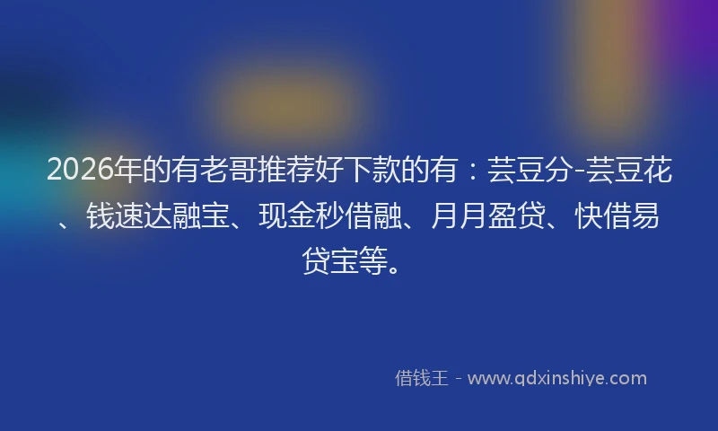 2026年的有老哥推荐好下款的有：芸豆分-芸豆花、钱速达融宝、现金秒借融、月月盈贷、快借易贷宝等。