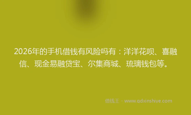 2026年的手机借钱有风险吗有：洋洋花呗、喜融信、现金易融贷宝、尔集商城、琉璃钱包等。