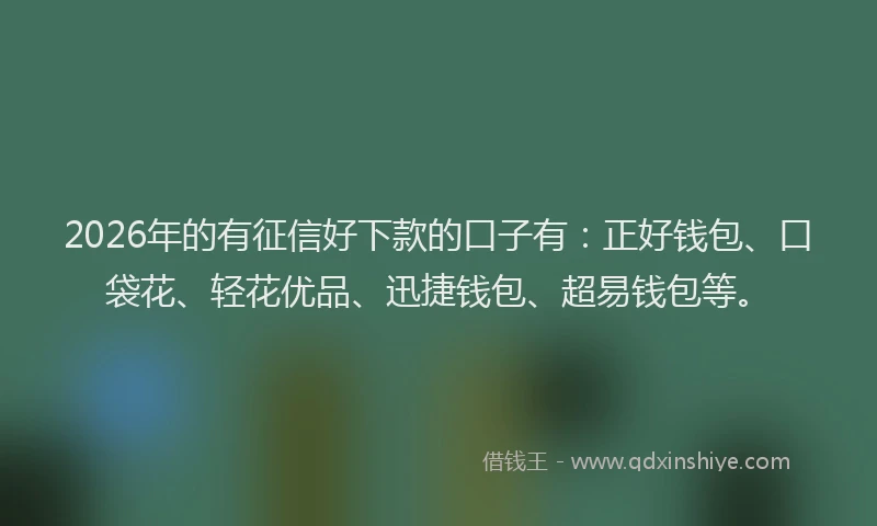 2026年的有征信好下款的口子有：正好钱包、口袋花、轻花优品、迅捷钱包、超易钱包等。