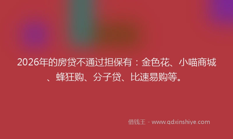 2026年的房贷不通过担保有：金色花、小喵商城、蜂狂购、分子贷、比速易购等。