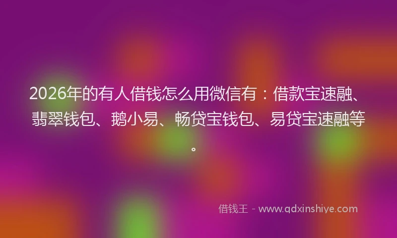 2026年的有人借钱怎么用微信有：借款宝速融、翡翠钱包、鹅小易、畅贷宝钱包、易贷宝速融等。