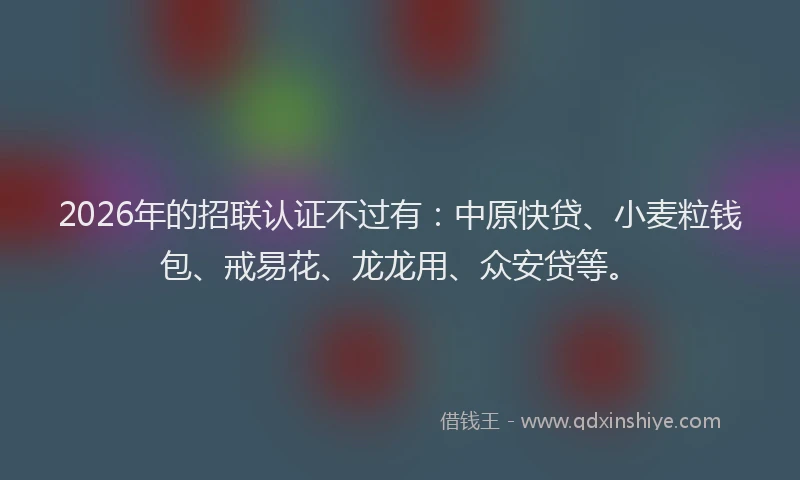 2026年的招联认证不过有：中原快贷、小麦粒钱包、戒易花、龙龙用、众安贷等。
