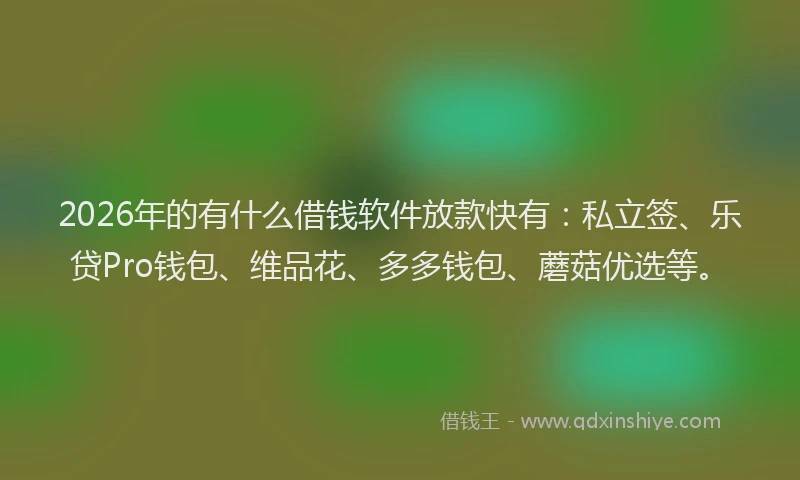2026年的有什么借钱软件放款快有：私立签、乐贷Pro钱包、维品花、多多钱包、蘑菇优选等。