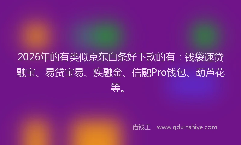 2026年的有类似京东白条好下款的有：钱袋速贷融宝、易贷宝易、疾融金、信融Pro钱包、葫芦花等。