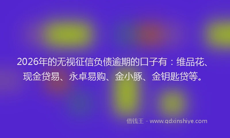 2026年的无视征信负债逾期的口子有：维品花、现金贷易、永卓易购、金小豚、金钥匙贷等。