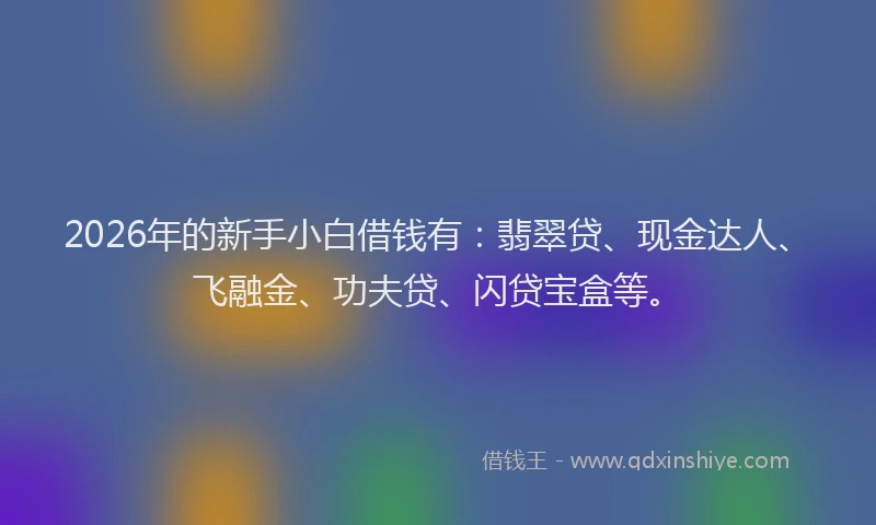2026年的新手小白借钱有：翡翠贷、现金达人、飞融金、功夫贷、闪贷宝盒等。