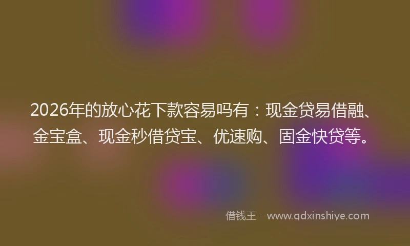 2026年的放心花下款容易吗有：现金贷易借融、金宝盒、现金秒借贷宝、优速购、固金快贷等。