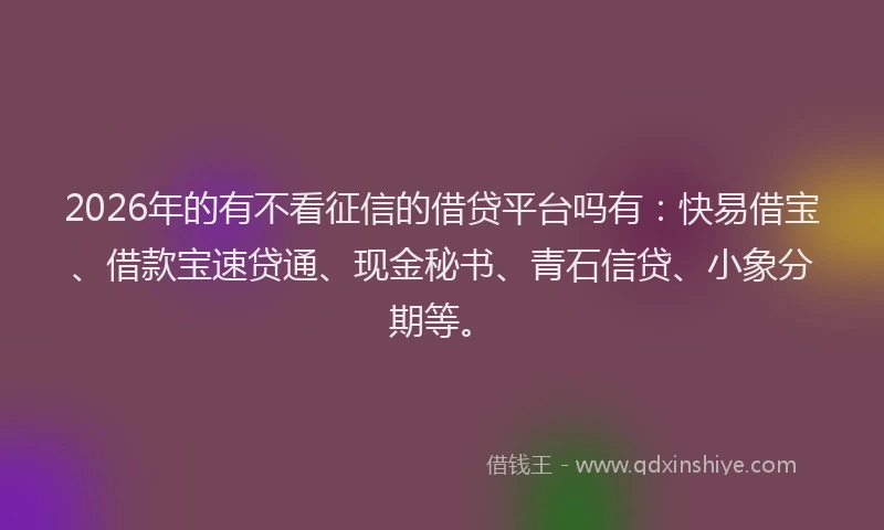2026年的有不看征信的借贷平台吗有：快易借宝、借款宝速贷通、现金秘书、青石信贷、小象分期等。
