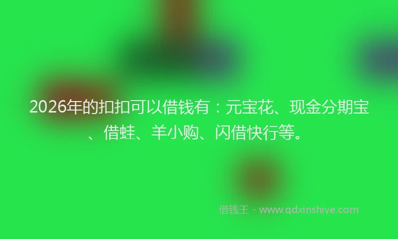2026年的扣扣可以借钱有：元宝花、现金分期宝、借蛙、羊小购、闪借快行等。