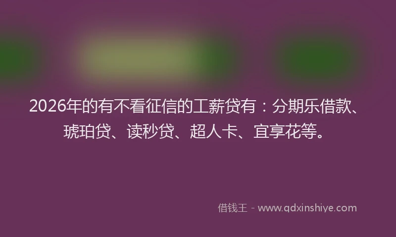 2026年的有不看征信的工薪贷有：分期乐借款、琥珀贷、读秒贷、超人卡、宜享花等。