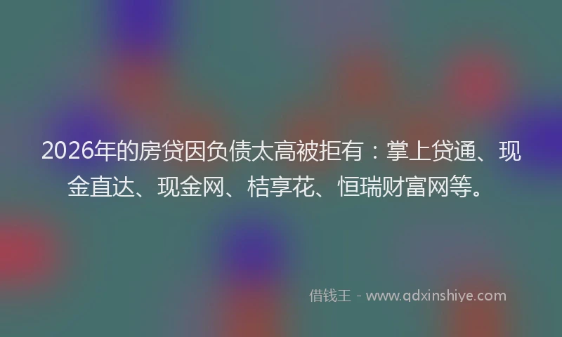 2026年的房贷因负债太高被拒有：掌上贷通、现金直达、现金网、桔享花、恒瑞财富网等。