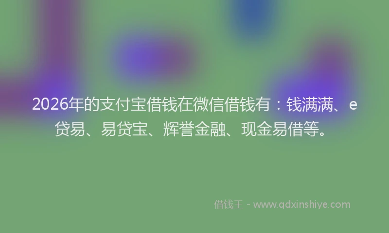 2026年的支付宝借钱在微信借钱有：钱满满、e贷易、易贷宝、辉誉金融、现金易借等。