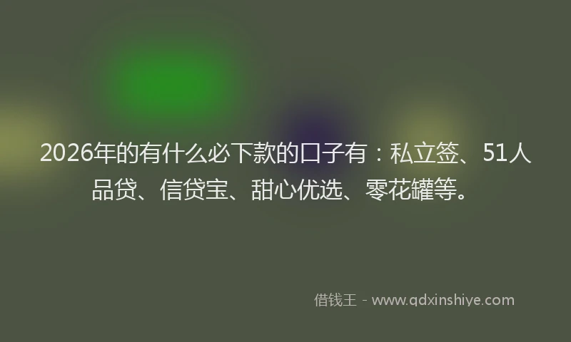 2026年的有什么必下款的口子有：私立签、51人品贷、信贷宝、甜心优选、零花罐等。