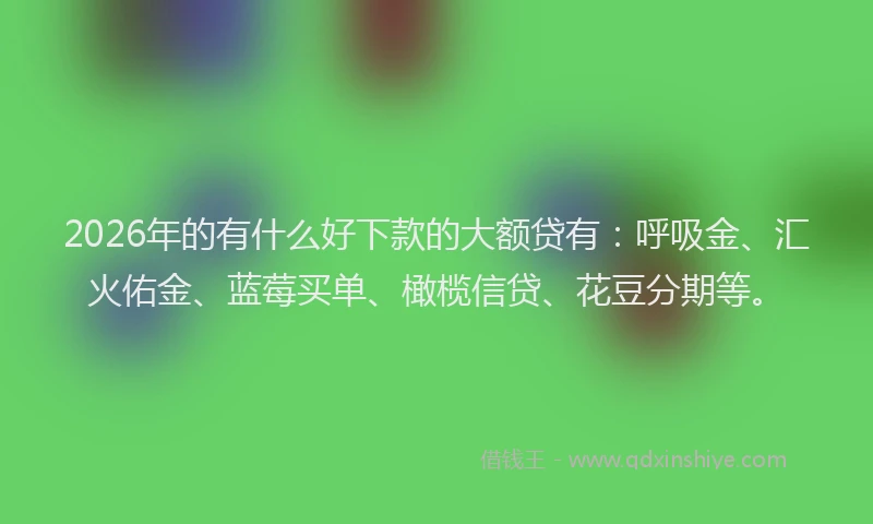 2026年的有什么好下款的大额贷有：呼吸金、汇火佑金、蓝莓买单、橄榄信贷、花豆分期等。