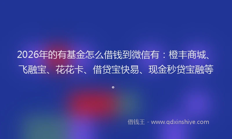 2026年的有基金怎么借钱到微信有：橙丰商城、飞融宝、花花卡、借贷宝快易、现金秒贷宝融等。