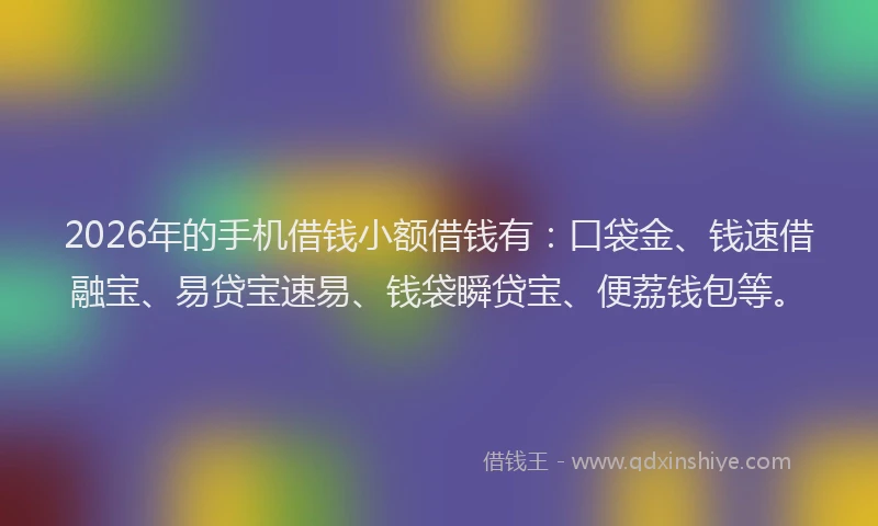 2026年的手机借钱小额借钱有：口袋金、钱速借融宝、易贷宝速易、钱袋瞬贷宝、便荔钱包等。