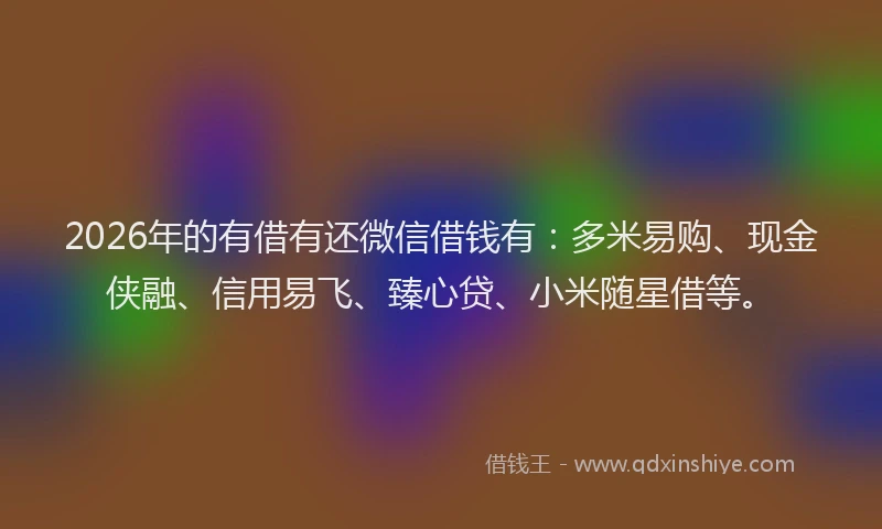 2026年的有借有还微信借钱有：多米易购、现金侠融、信用易飞、臻心贷、小米随星借等。
