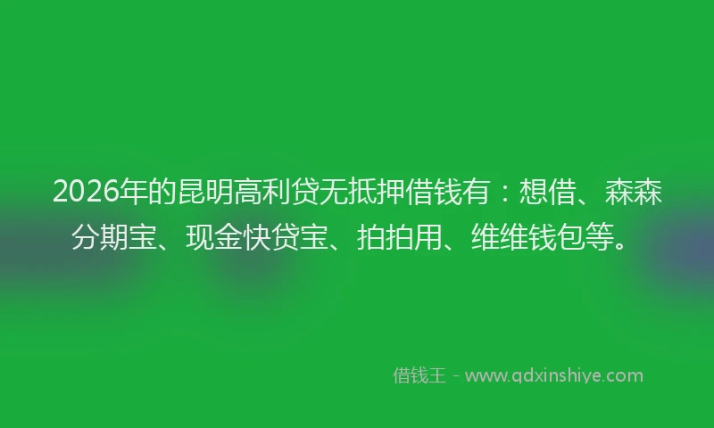 2026年的昆明高利贷无抵押借钱有：想借、森森分期宝、现金快贷宝、拍拍用、维维钱包等。