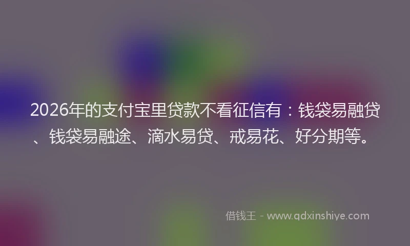 2026年的支付宝里贷款不看征信有：钱袋易融贷、钱袋易融途、滴水易贷、戒易花、好分期等。