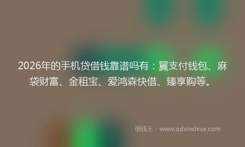 2026年的手机贷借钱靠谱吗有：翼支付钱包、麻袋财富、金租宝、爱鸿森快借、臻享购等。