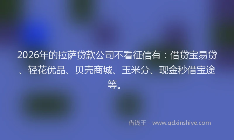 2026年的拉萨贷款公司不看征信有：借贷宝易贷、轻花优品、贝壳商城、玉米分、现金秒借宝途等。