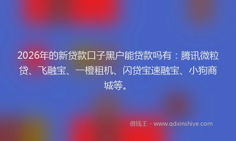 2026年的新贷款口子黑户能贷款吗有：腾讯微粒贷、飞融宝、一橙租机、闪贷宝速融宝、小狗商城等。