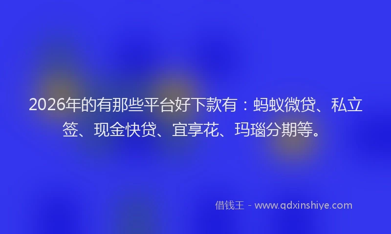 2026年的有那些平台好下款有：蚂蚁微贷、私立签、现金快贷、宜享花、玛瑙分期等。