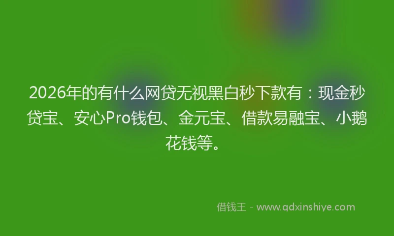 2026年的有什么网贷无视黑白秒下款有：现金秒贷宝、安心Pro钱包、金元宝、借款易融宝、小鹅花钱等。