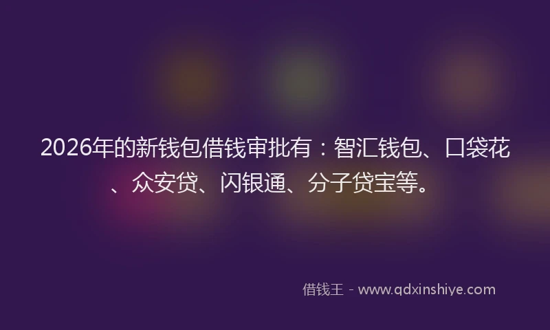 2026年的新钱包借钱审批有：智汇钱包、口袋花、众安贷、闪银通、分子贷宝等。