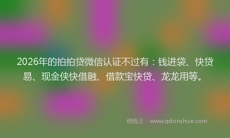 2026年的拍拍贷微信认证不过有：钱进袋、快贷易、现金侠快借融、借款宝快贷、龙龙用等。