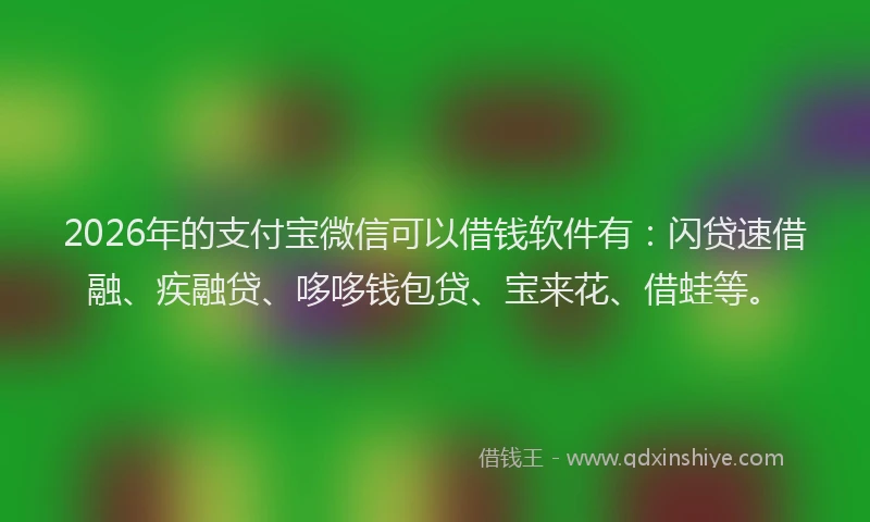 2026年的支付宝微信可以借钱软件有：闪贷速借融、疾融贷、哆哆钱包贷、宝来花、借蛙等。