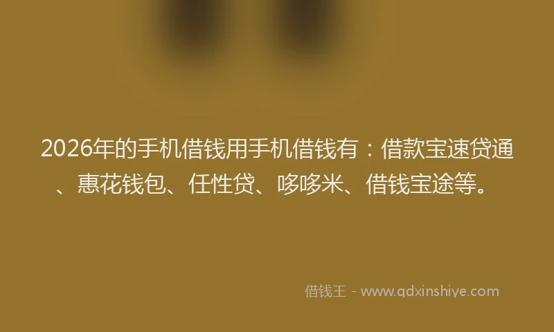 2026年的手机借钱用手机借钱有：借款宝速贷通、惠花钱包、任性贷、哆哆米、借钱宝途等。