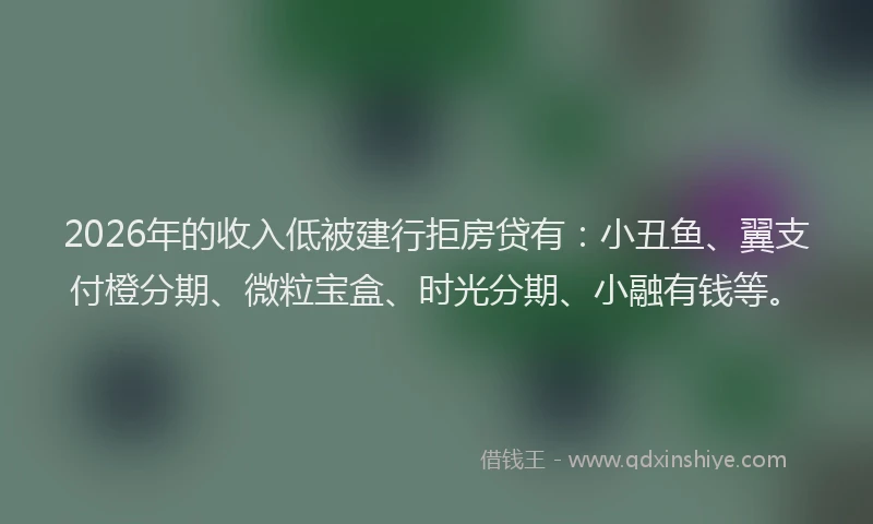 2026年的收入低被建行拒房贷有：小丑鱼、翼支付橙分期、微粒宝盒、时光分期、小融有钱等。