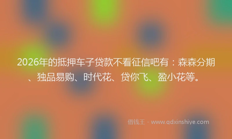 2026年的抵押车子贷款不看征信吧有：森森分期、独品易购、时代花、贷你飞、盈小花等。