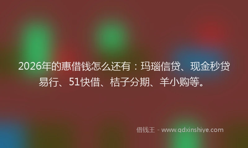 2026年的惠借钱怎么还有：玛瑙信贷、现金秒贷易行、51快借、桔子分期、羊小购等。