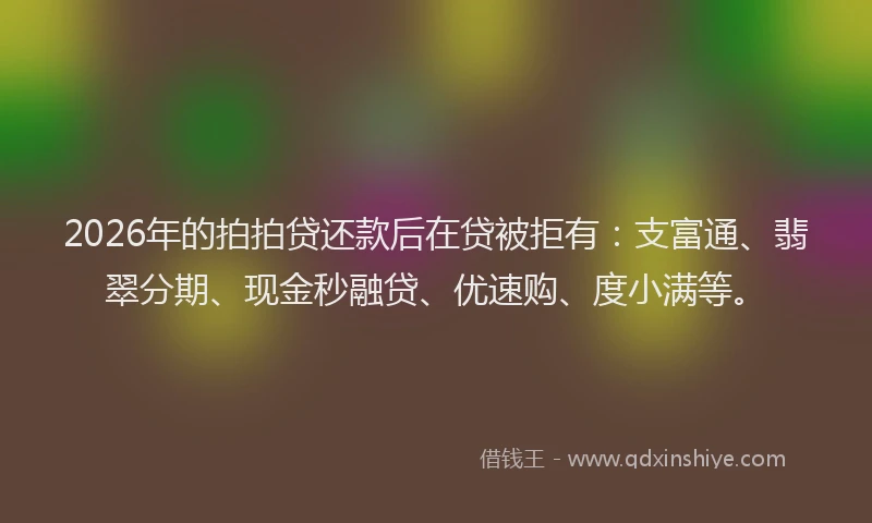 2026年的拍拍贷还款后在贷被拒有：支富通、翡翠分期、现金秒融贷、优速购、度小满等。