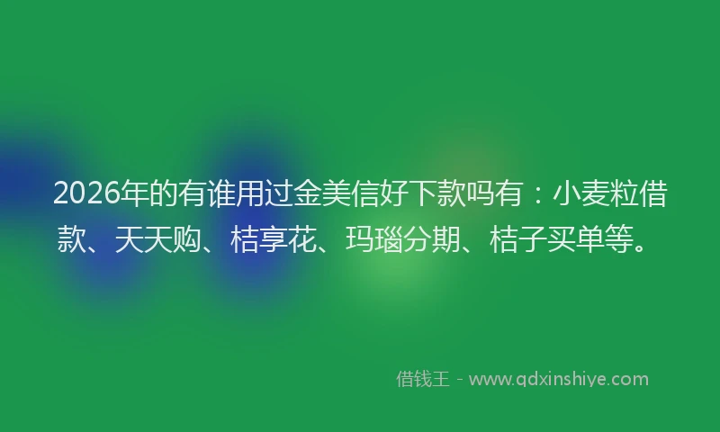 2026年的有谁用过金美信好下款吗有：小麦粒借款、天天购、桔享花、玛瑙分期、桔子买单等。